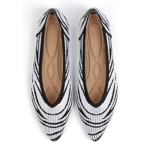 Women's Flats Shoes Zebra White Toe Knit Ballet Comfortable Dressy Slip On Flat - Picture 1 of 6